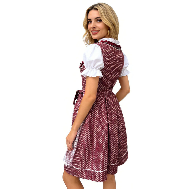 Damen nan traditionelles Dirndlkleid mit Herzausschnitt geschnürter Taille und Spitzen-Schürze Drune