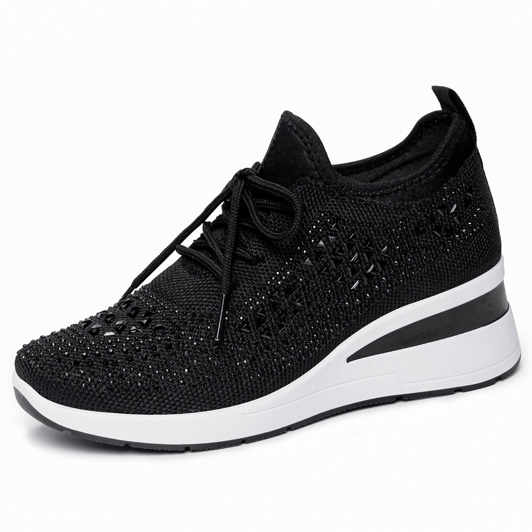 Damen nan Strick-Plateau-Sneaker mit funkelnder Verzierung, sockenähnlichem Einstieg und stoßdämpfender EVA-Zwischensohle Drune