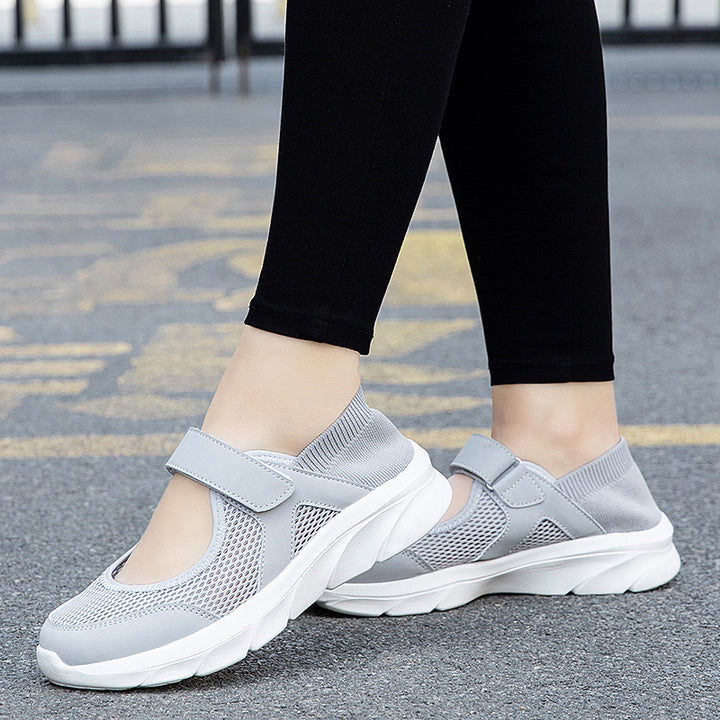 Damen nan Komfort-Riemchen-Sneaker mit Klettverschluss nahtlosem Strickschaft und dämpfender Leichtsohle Drune