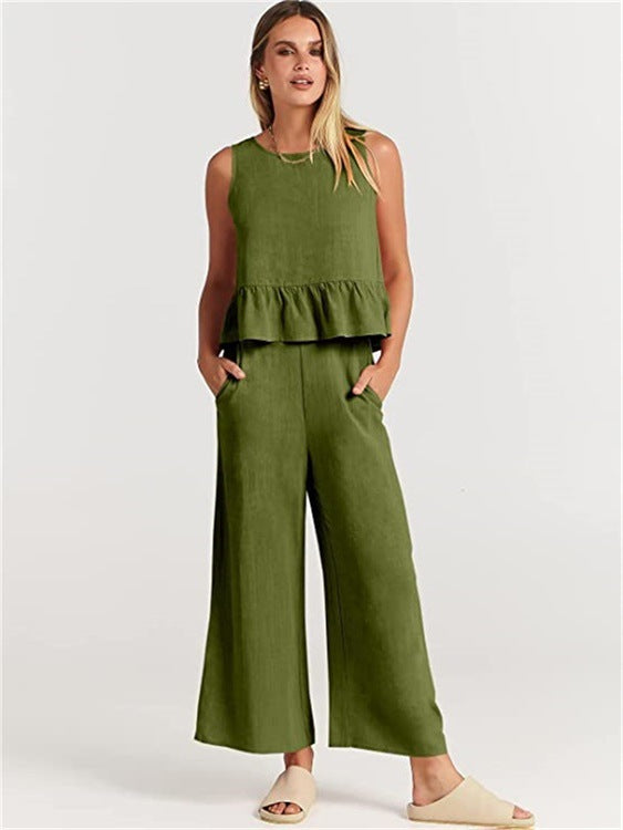 Damen luftige Sommerbluse und weite Hose Drune