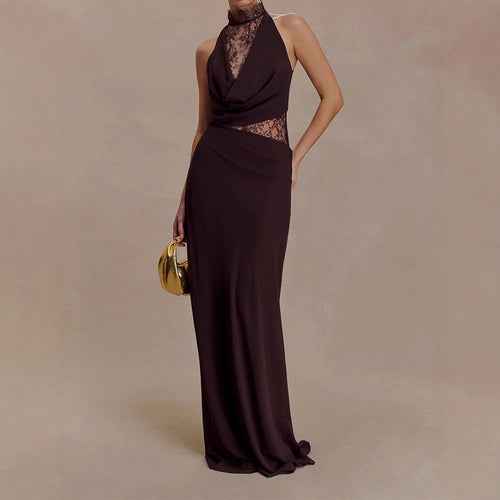 Damen Elegantes Bodenkonturen-Kleid mit exquisiter Spitzeneinlage Drune