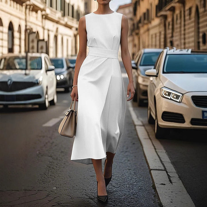 Damen elegantes Maxikleid mit vorderem Schlitz und Taillenbindung Drune