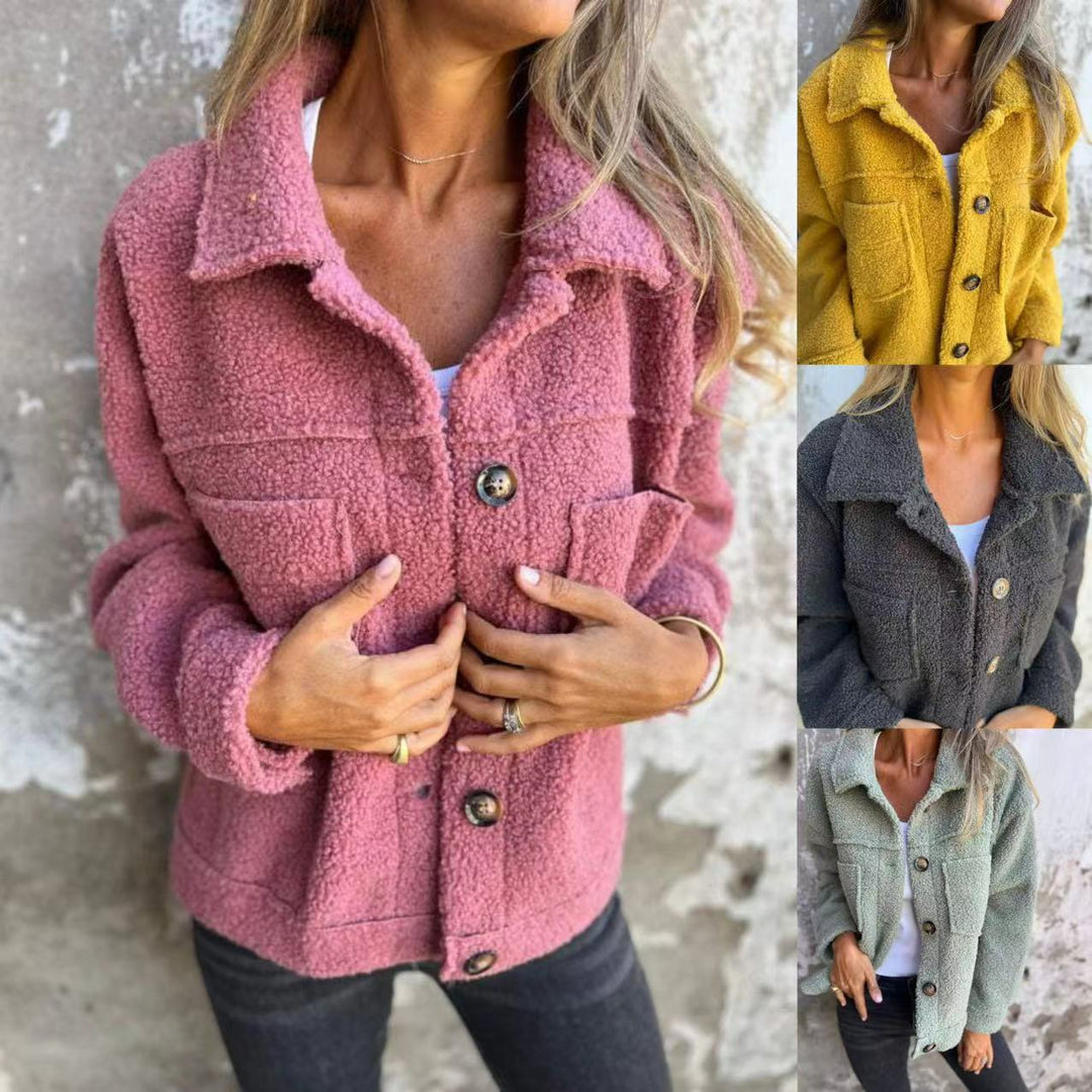 Damen Flauschige Oversized-Jacke mit praktischen Taschen und Knopfleiste Drune