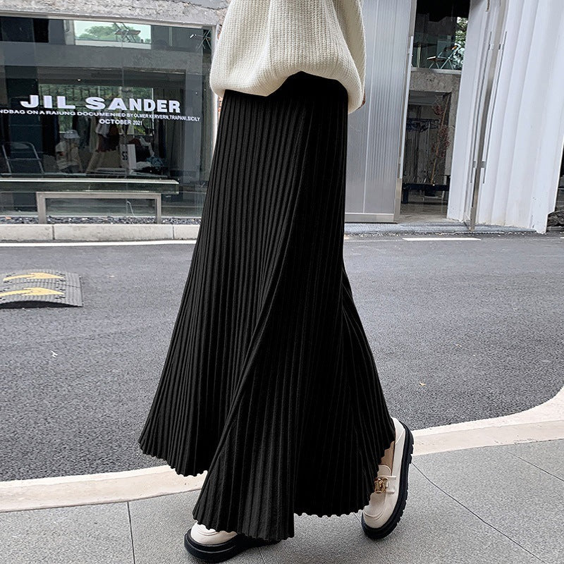 Damen Plissee Maxi-Rock mit eleganter Rippenstruktur Drune