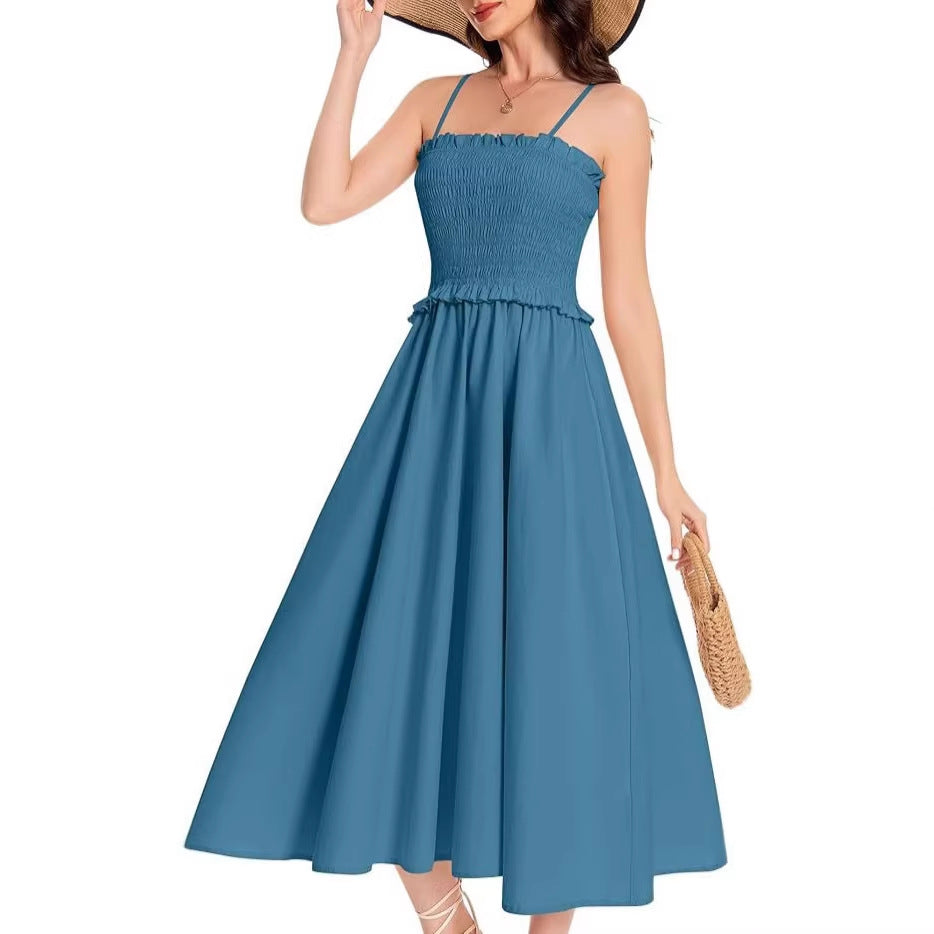 Damen Midi-Kleid mit elastischem Oberteil und weiten Rock Drune