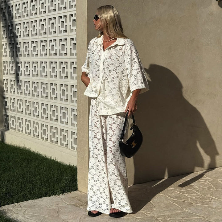 Damen oversized Hemdblusen-Set mit floralen Details Drune