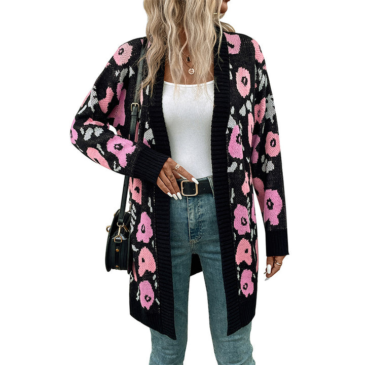 Damen Strickjacke mit floralem Muster und offenem Schnitt Drune