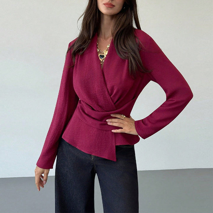 Damen elegantes Wickeloberteil mit asymmetrischem Saum Drune
