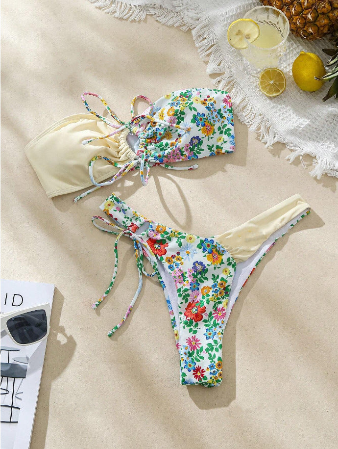Damen Bandeau-Bikini Set mit floralem Design Drune