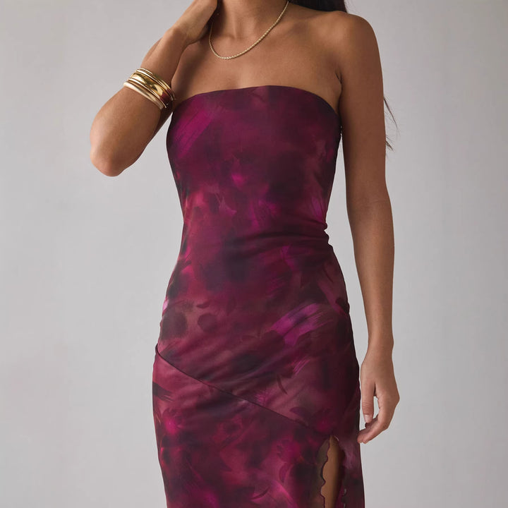 Damen Elegantes Bandeau-Kleid mit floralem Design und asymmetrischem Schnitt Drune