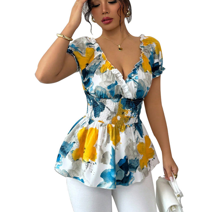 Damen elegantes Oberteil mit Rüschendetails und figurbetontem Schnitt Drune