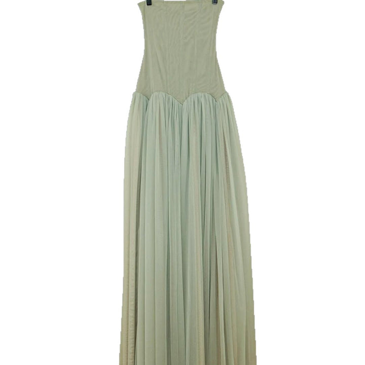 Damen elegantes, trägerloses Maxikleid mit fließendem Tüllrock Drune