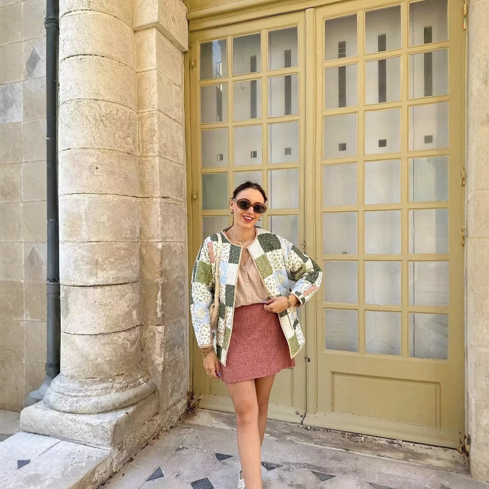 Damen gesteppte Patchwork-Jacke mit praktischen Taschen Drune