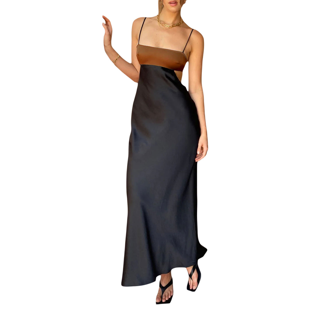 Damen elegantes langes Kleid mit innovativem Cut-Out Design und zarten Spaghettiträgern Drune