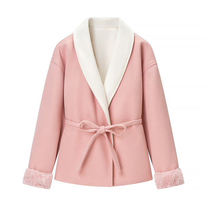 Damen Kuschelige Jacke mit weichem Innenfutter und Taillengürtel Drune