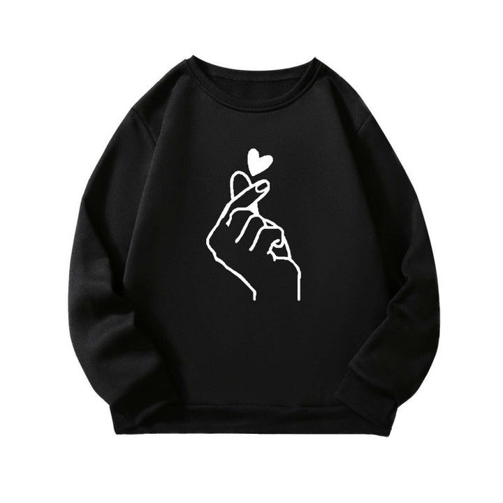Damen Sweatshirt mit kreativem Handzeichen-Motiv und weichem Innenfutter Drune