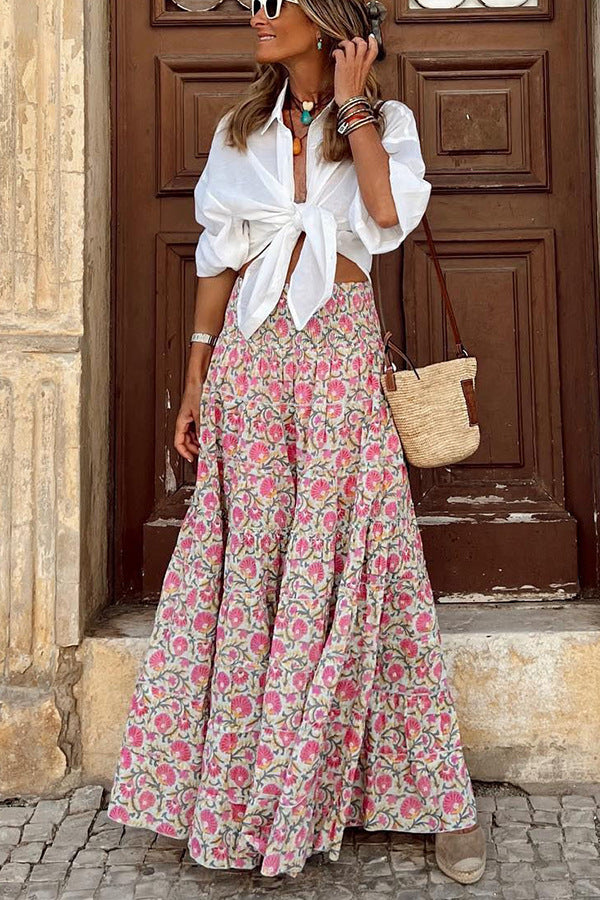 Damen Maxirock mit floralen Mustern und voluminösem Schnitt Drune