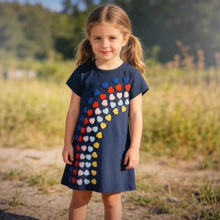 Mädchen T-Shirt Kleid mit buntem Herz-Stickdesign Drune