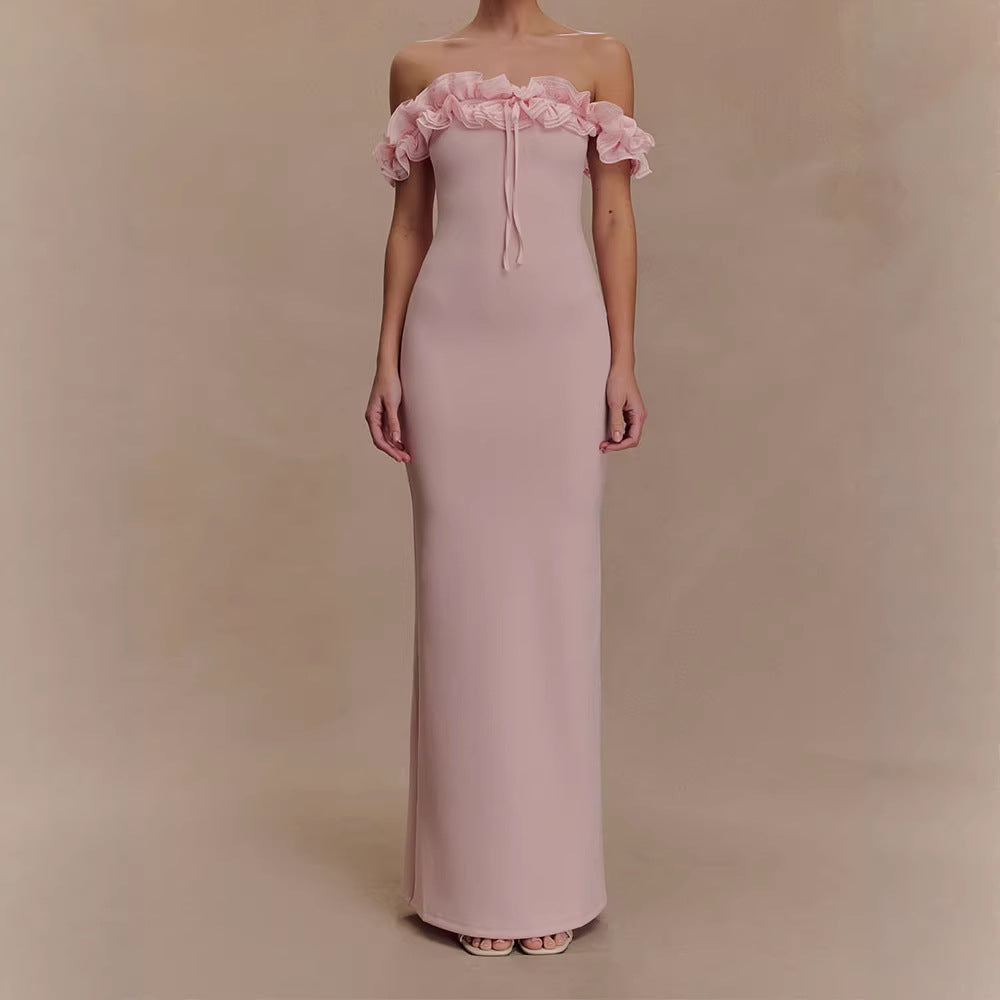 Damen Elegantes, schulterfreies Maxikleid mit Rüschendetails Drune