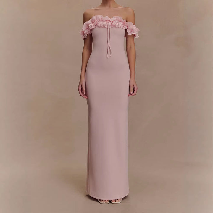 Damen Elegantes, schulterfreies Maxikleid mit Rüschendetails Drune