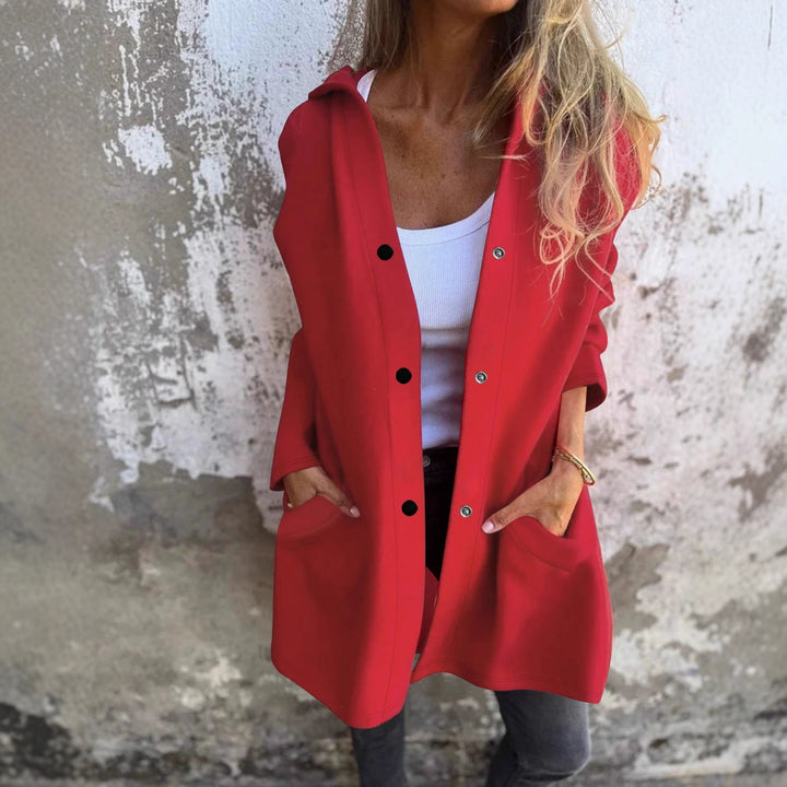 Damen Lässige Jacke mit Kapuze und Knopfverschluss Drune