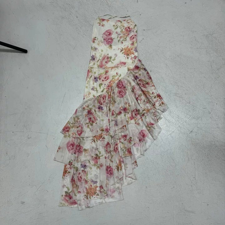 Damen florales Maxikleid mit Rüschendetails Drune