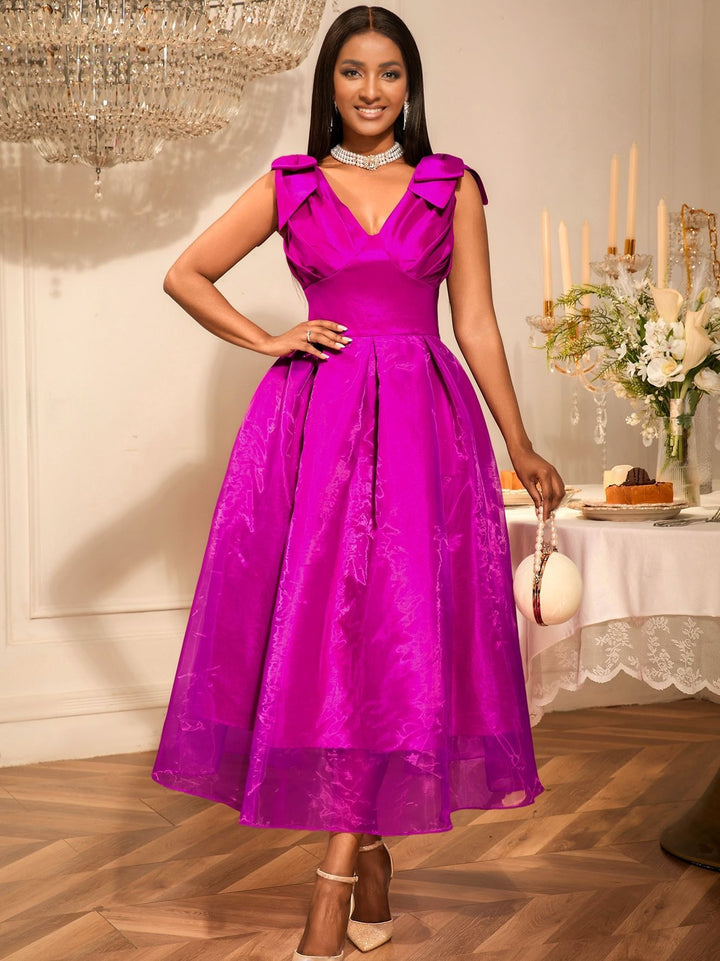 Damen Elegantes Abendkleid mit voluminösen Schleifenärmeln Drune
