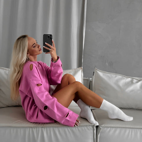 Damen Oversized Sweatshirt mit stylischen Riss-Details und weitem Schnitt Drune