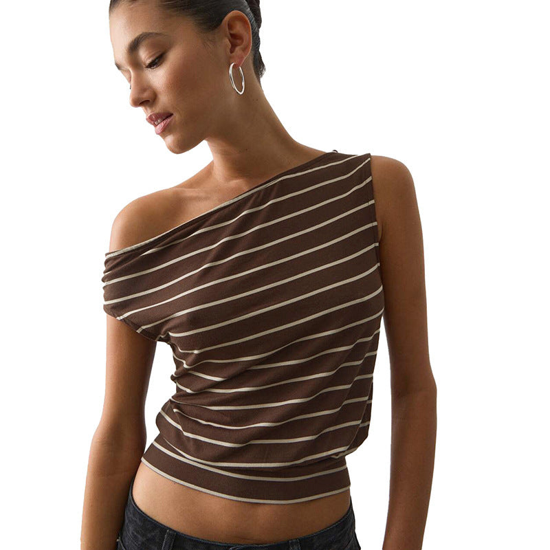 Damen asymmetrisches Oberteil mit modischem Streifenmuster Drune