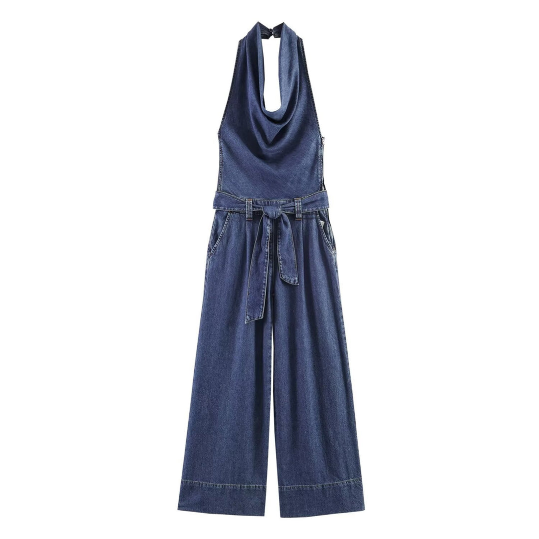 Damen Jumpsuit mit halbem Ausschnitt und weitem Bein Drune