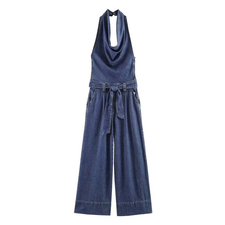 Damen Jumpsuit mit halbem Ausschnitt und weitem Bein Drune