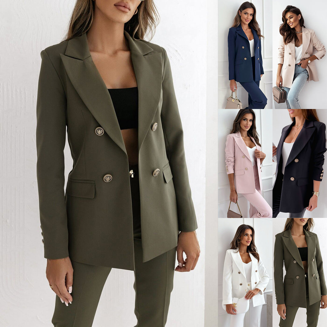 Damen Eleganter Zweireiher Blazer mit goldenen Knöpfen Drune