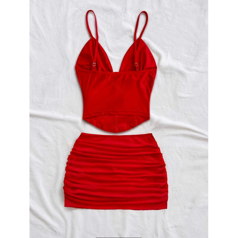 Damen Crop-Top und Mini-Rock Set mit raffinierten Raffungseffekten Drune
