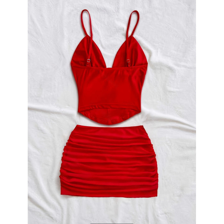 Damen Crop-Top und Mini-Rock Set mit raffinierten Raffungseffekten Drune