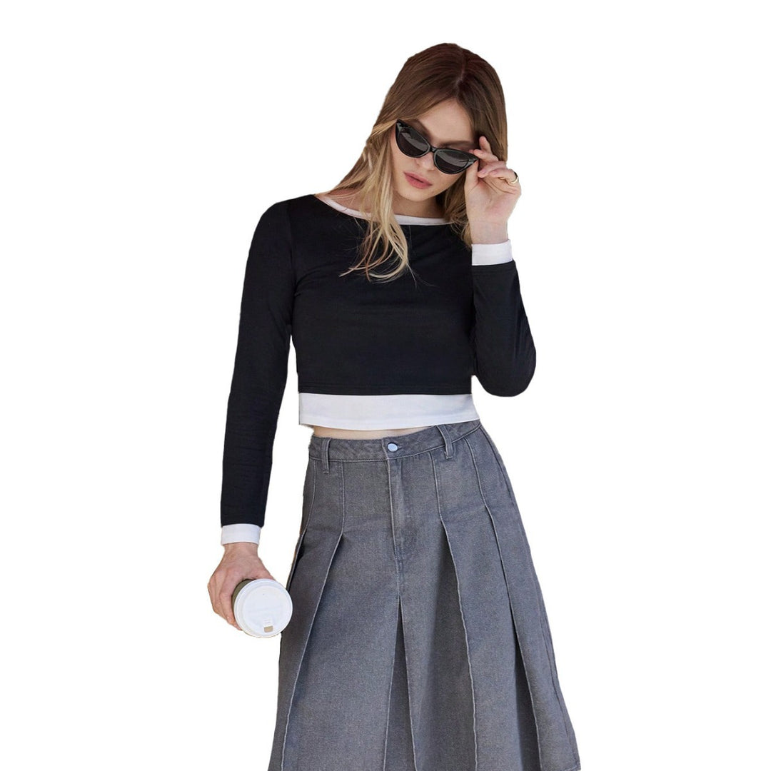 Damen Midi-Rock mit eleganten Falten und hohem Bund Drune