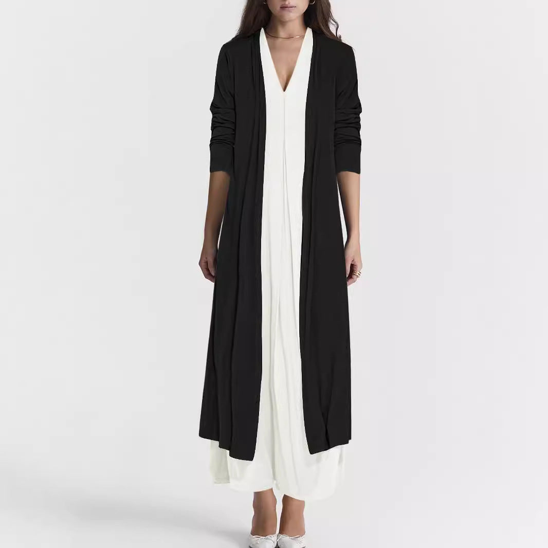 Damen Elegante Longjacke mit tiefem V-Ausschnitt und fließendem Schnitt Drune