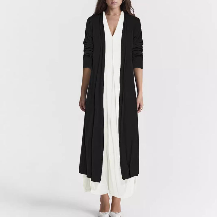 Damen Elegante Longjacke mit tiefem V-Ausschnitt und fließendem Schnitt Drune