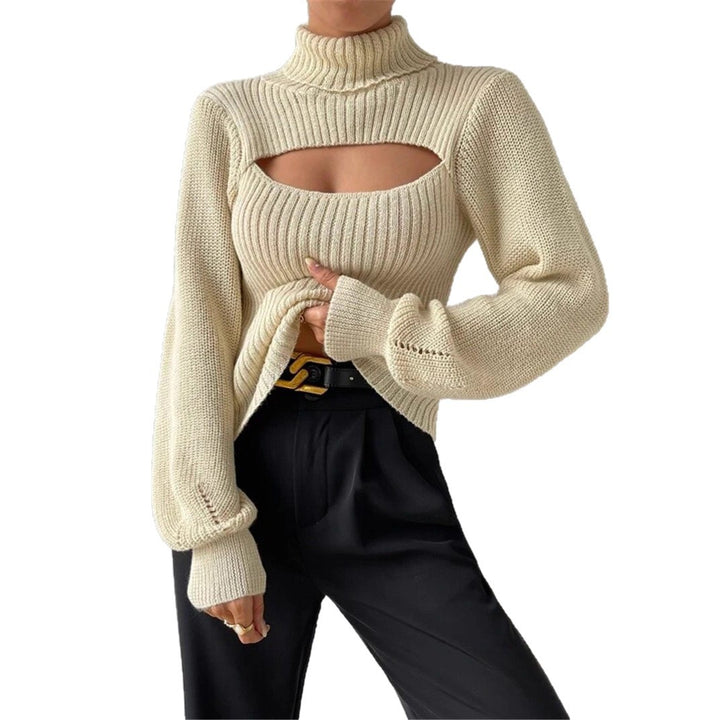Damen Strickpullover mit Trendigem Cut-Out und Hohem Kragen Drune
