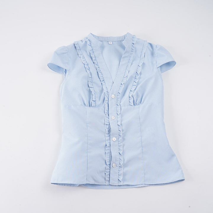 Damen Blusen Top mit Rüschendetails und figurbetontem Schnitt Drune