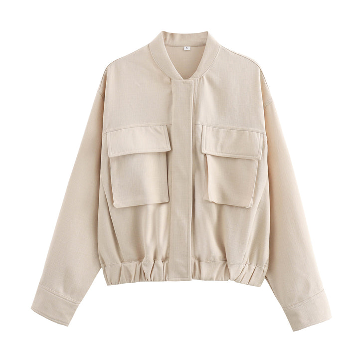 Damen elegante Utility-Jacke mit großen Taschen und elastischem Saum Drune