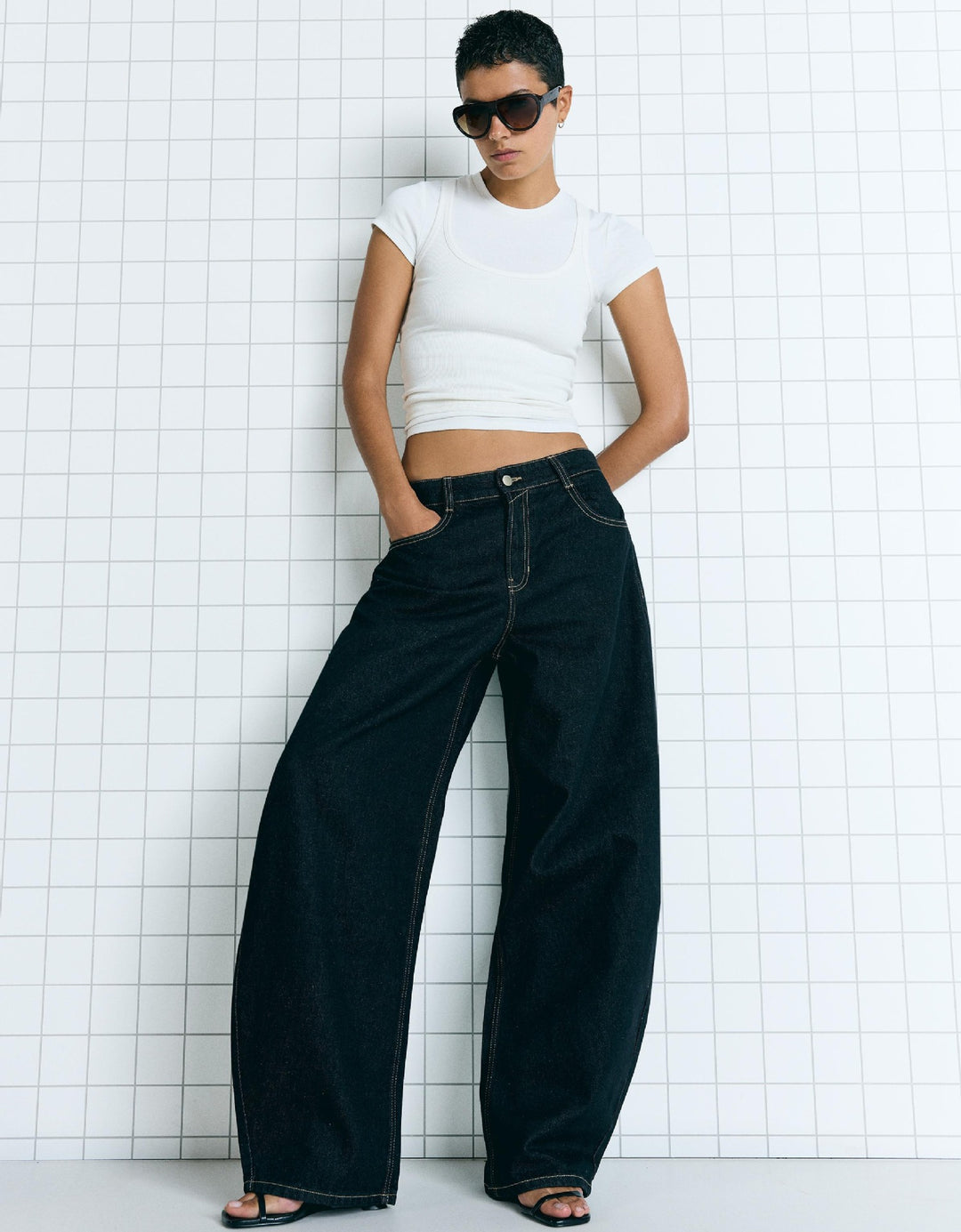 Damen nan hohe Taillenweite Palazzo-Denim mit weitem Bein und cleanem Five-Pocket-Design Drune