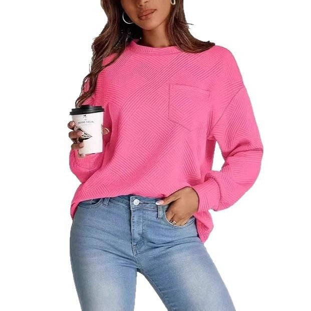 Damen lässiger Sweatshirt mit strukturiertem Design und aufgesetzter Brusttasche Drune