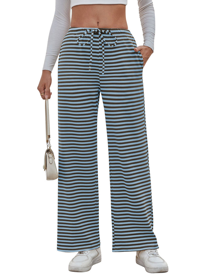 Damen weite Streifenhose mit elastischem Bund und Kordelzug Drune