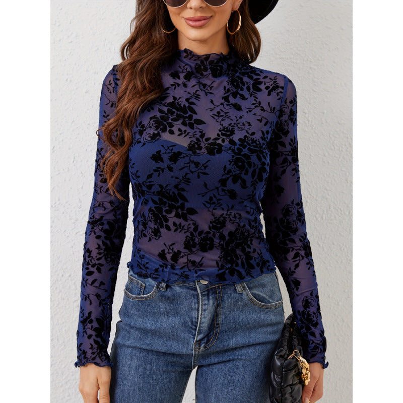 Damen Langarmshirt mit floralem Chiffon und transparenten Details Drune