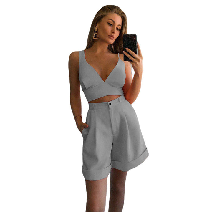 Damen Zweiteiliges Set mit crop Top und eleganten Shorts Drune