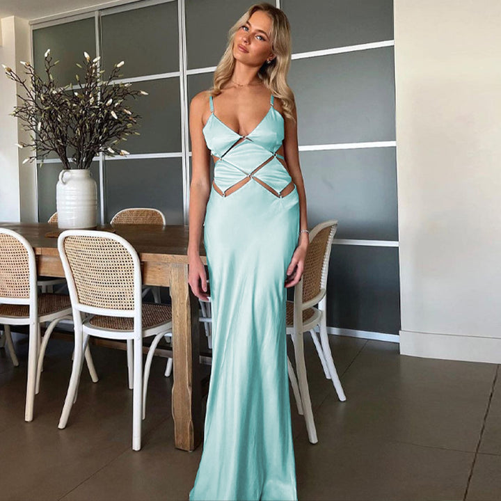 Damen glamouröses Maxikleid mit einzigartigem Schnitt und eleganten Schlaufen Drune