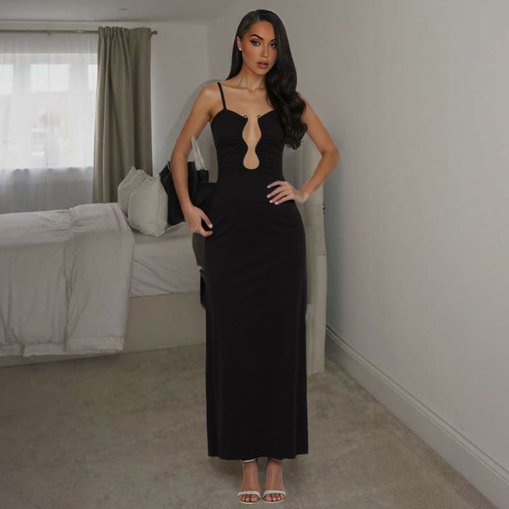 Damen Elegantes Maxikleid mit einzigartigem Schlüsselloch-Ausschnitt und figurschmeichelndem Schnitt Drune