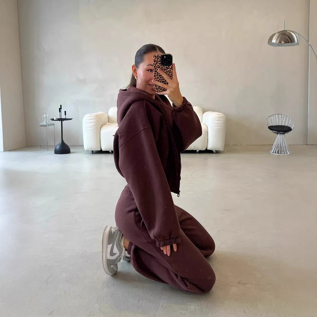 Damen sportliches und lässiges Tweed-Kapuzen-Set Drune