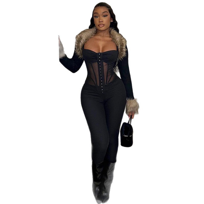 Damen Eleganter Body mit durchsichtigen Einsätzen und figurformendem Schnitt Drune