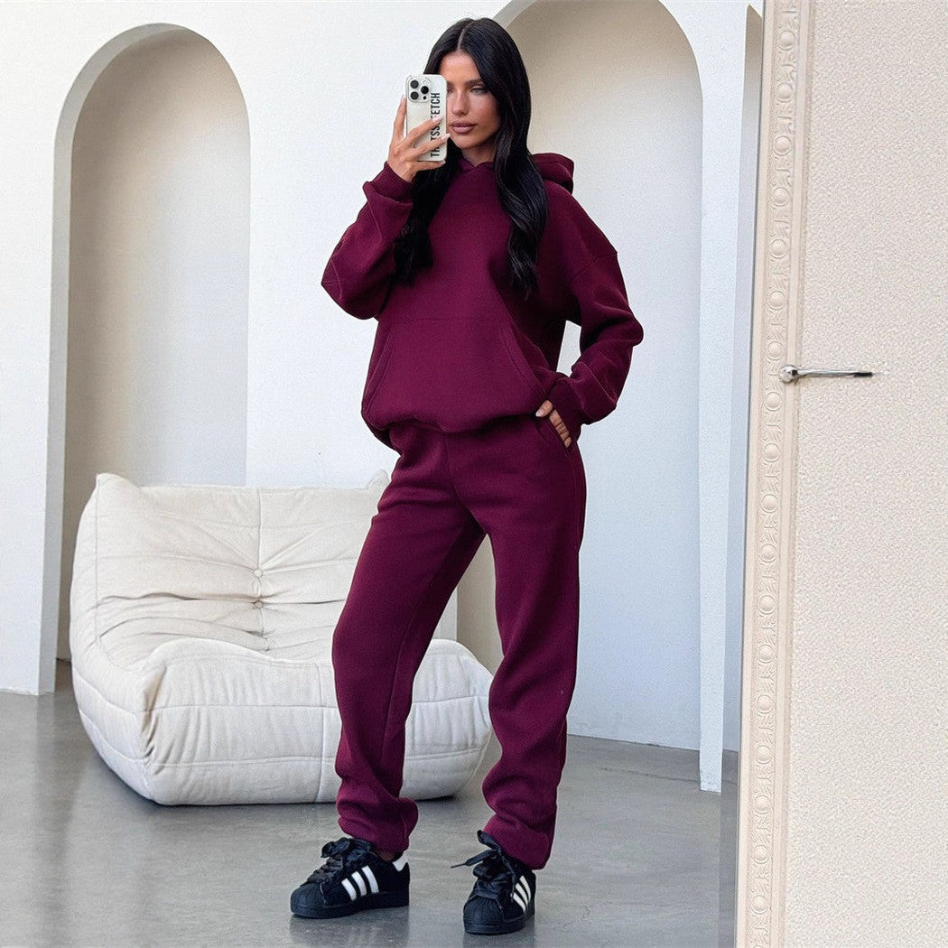 Damen Sportliches Loungewear-Set mit Kapuze und elastischem Bund Drune